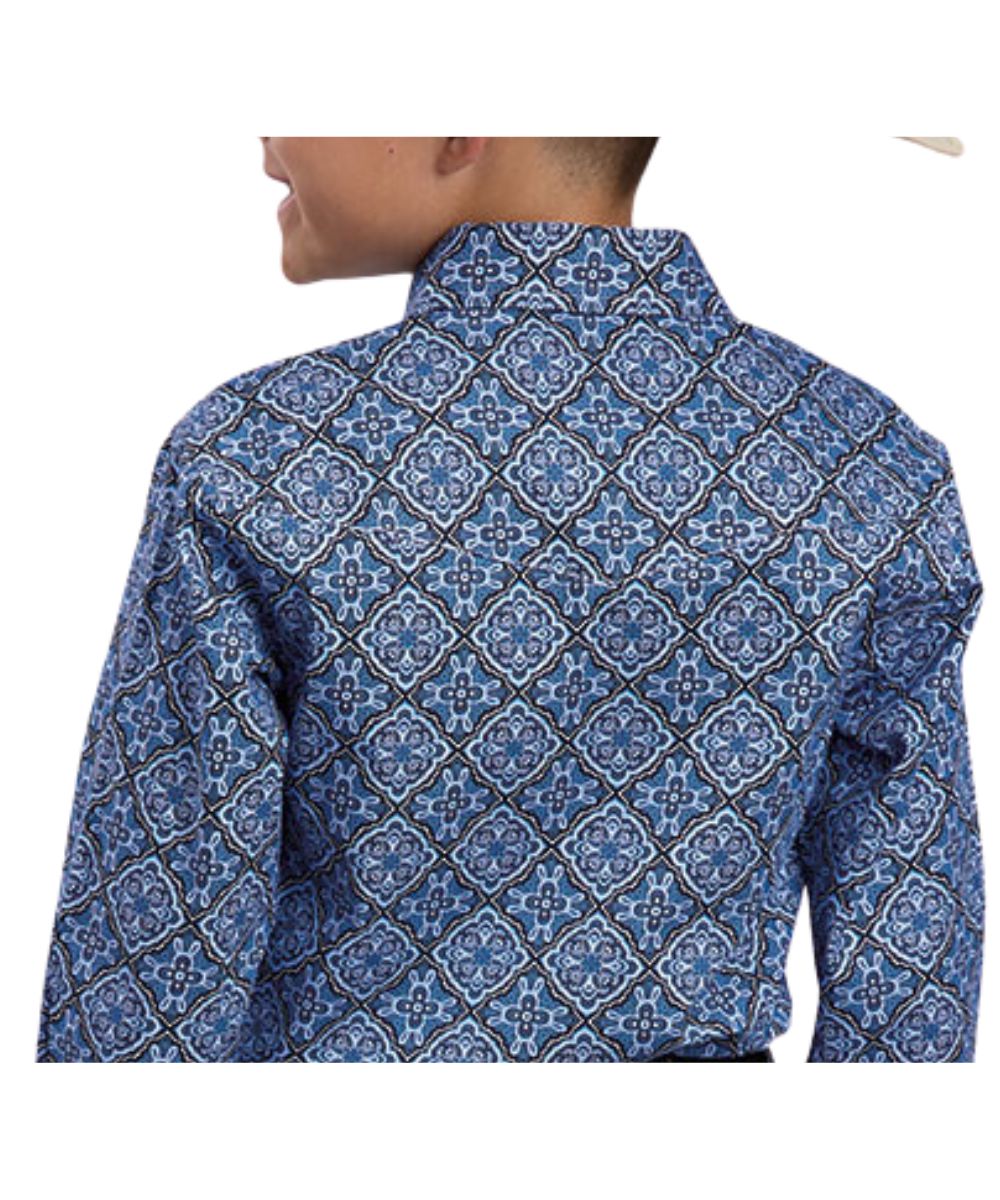 Roper Boys' Blue Medallion Western Snap Shirt