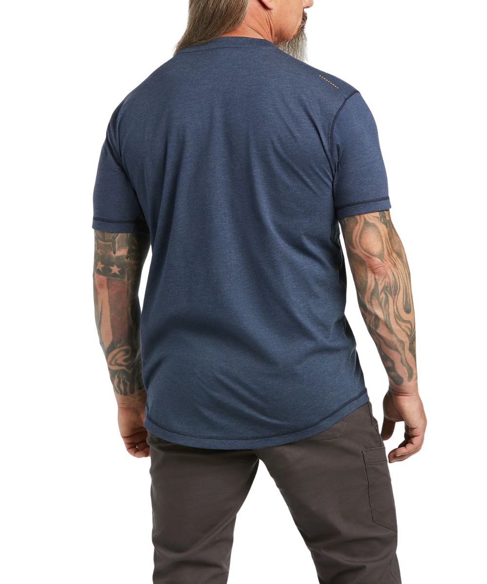 Men's Slate Heather/Navy Work Tee With A Longer Back Hem To Keep You Covered