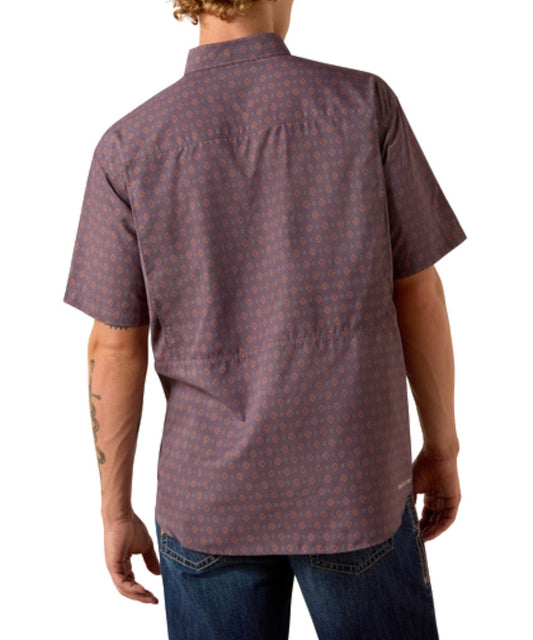 Back View Of The Men's Aztec Printed Black Short Sleeve Button Down Shirt