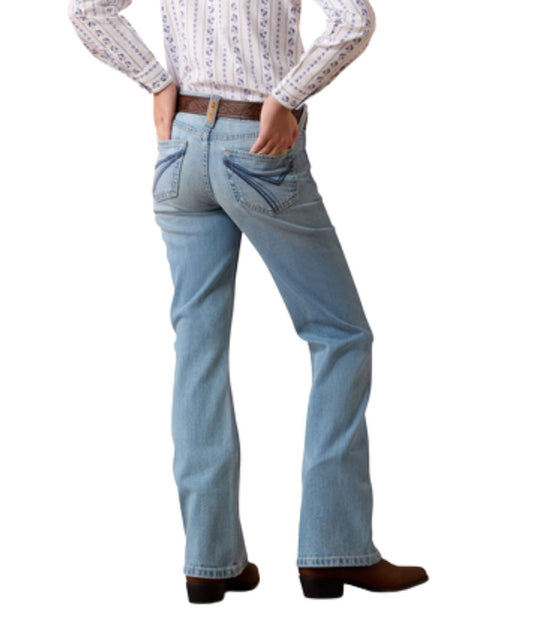 Back View Of The Girl's Mid Rise Light Wash Boot Cut Jean