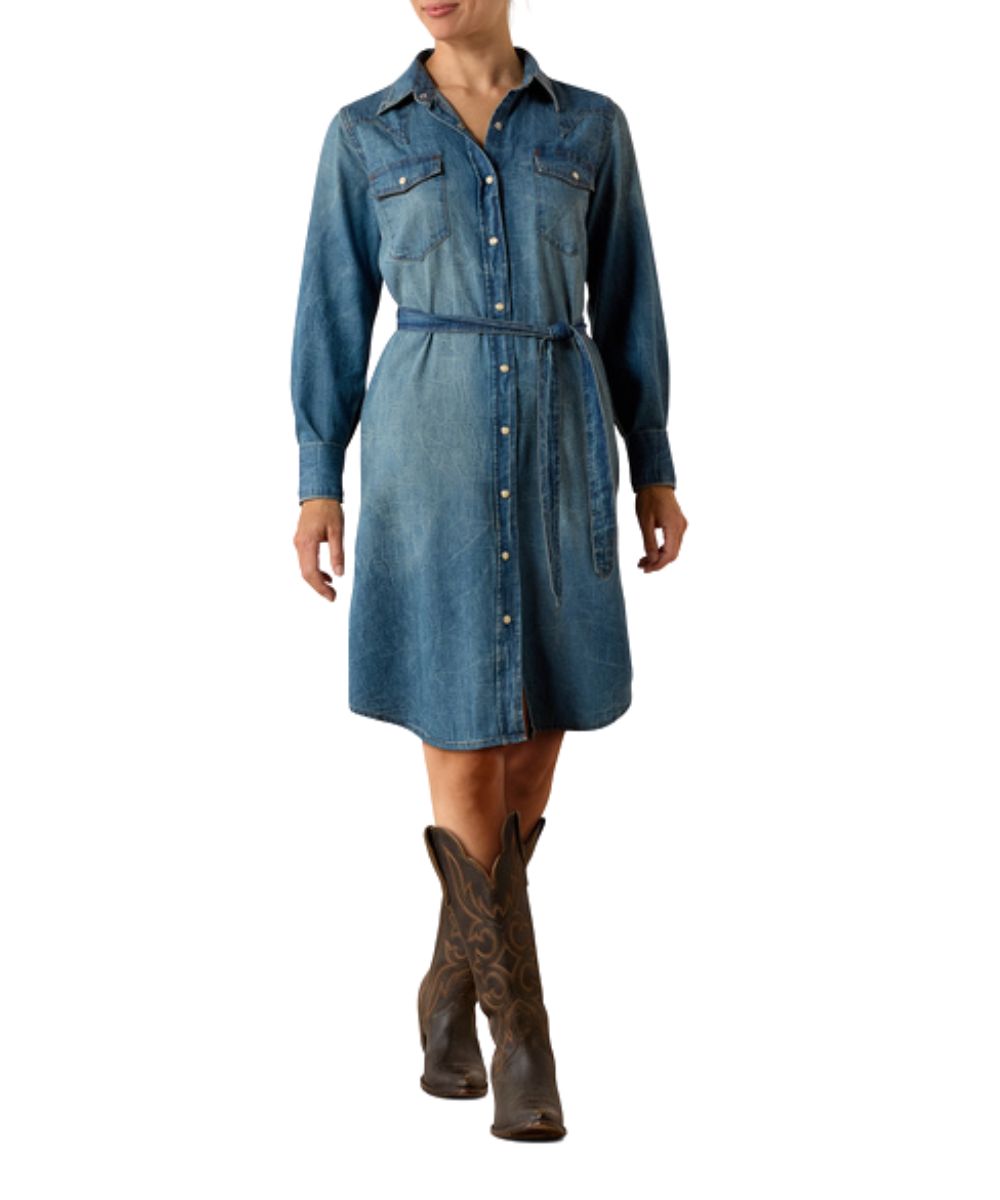 Women's Long Sleeve Denim Dress, Just Above The Knee Length