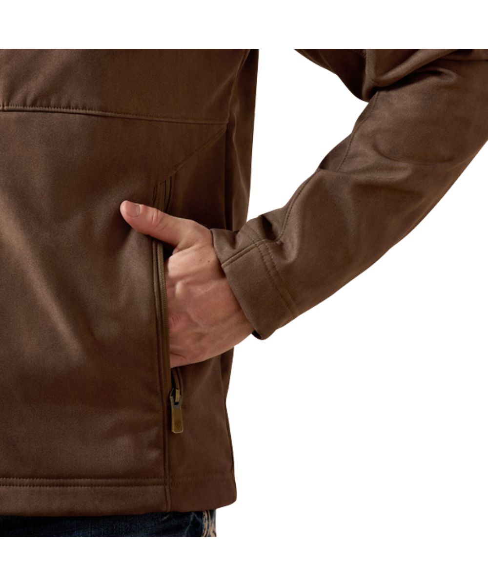 Close-up view of the zippered hand pockets