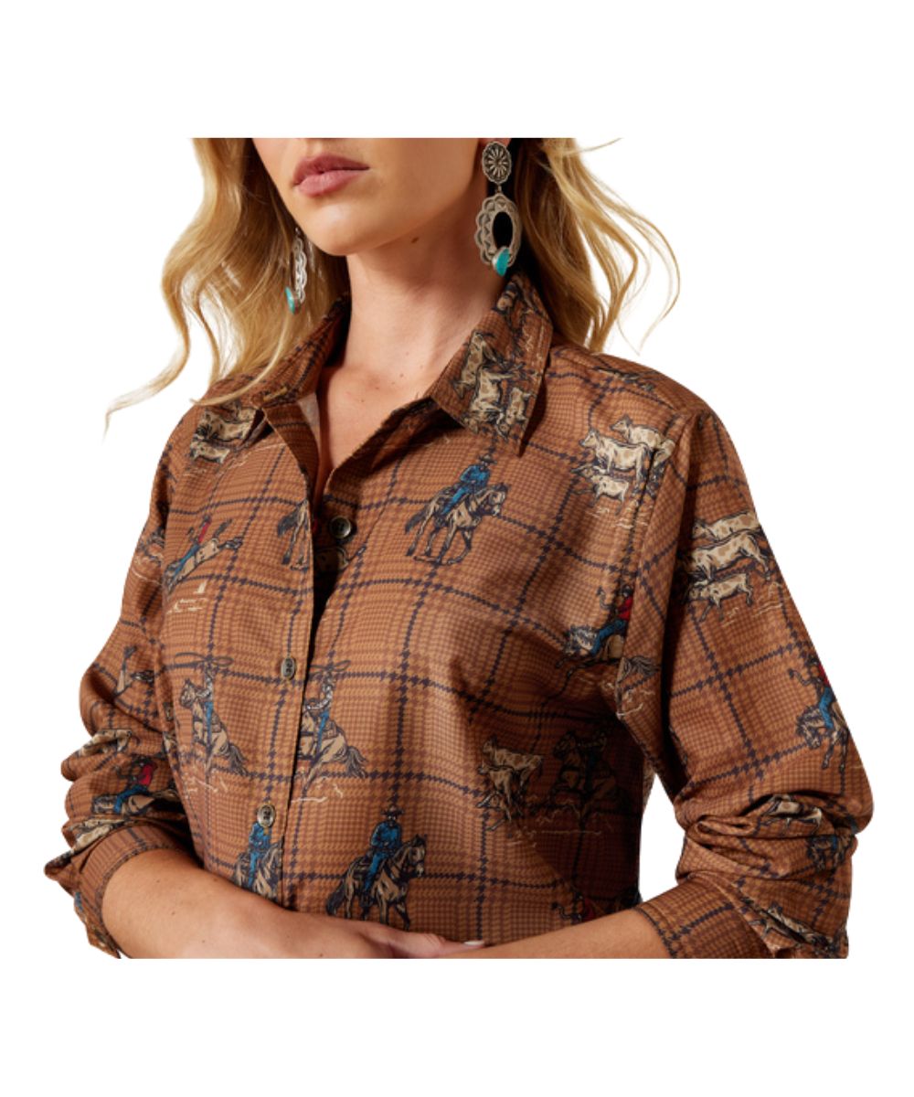 Close-up view of the rodeo and plaid print