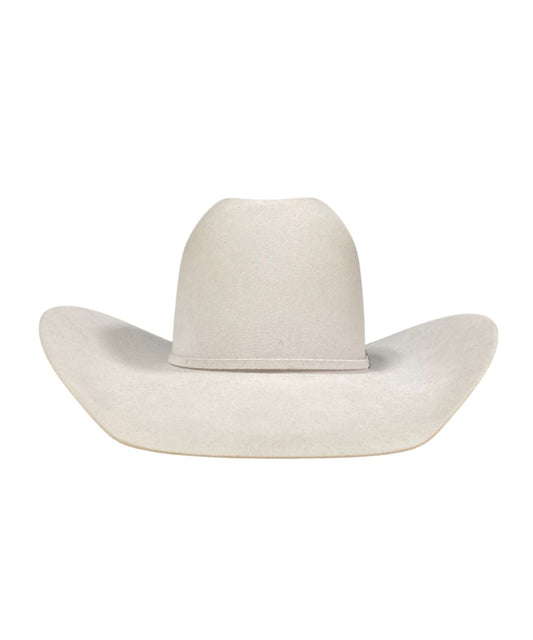 Front view of the 10X silver sand felt hat featuring the jb brim and minnick crown