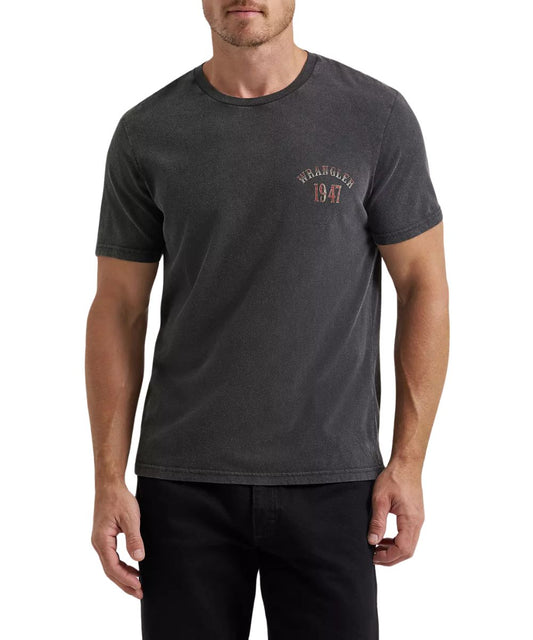 Men's Washed Black Graphic Tee With Screen Printed Logo On Front Chest