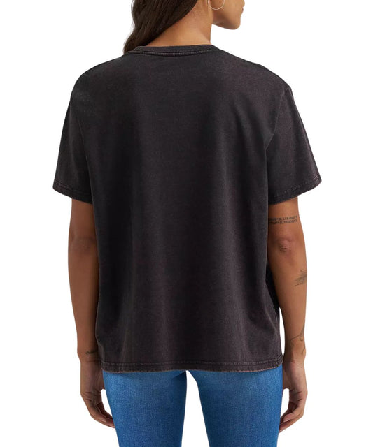 Women's black Long Live Cowboys graphic tee featuring short, capped sleeves.
