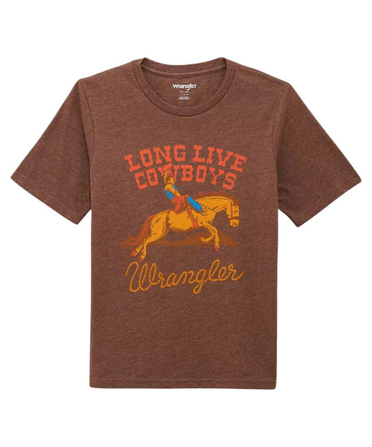 Boy's Long Live Cowboys Graphic On A Brown/Rocky Road Heather Tee