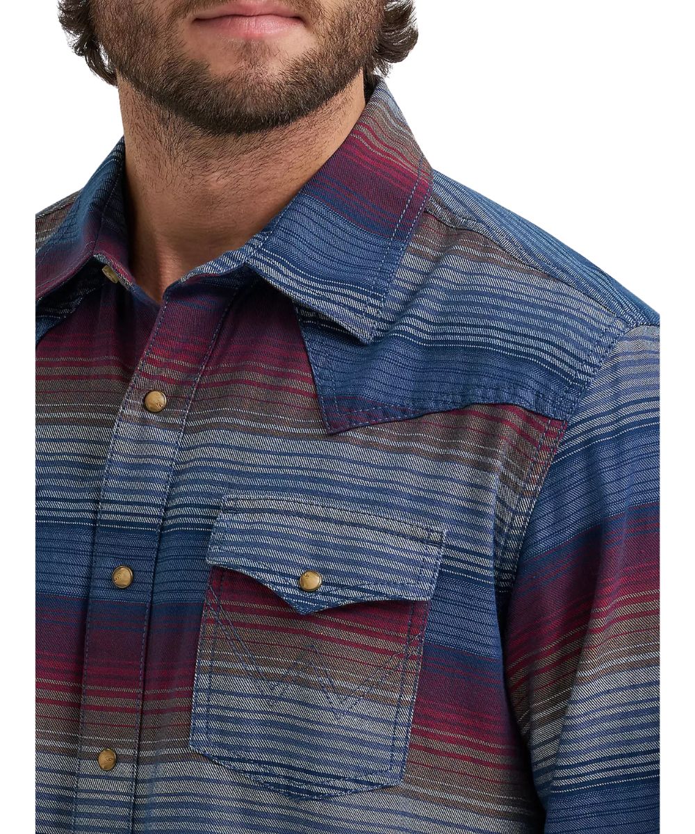 Close-up view of the dark americana striped print