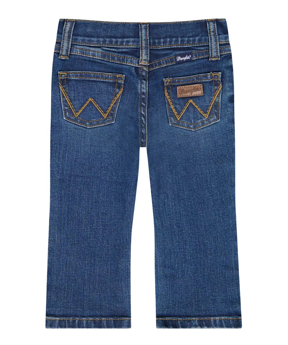 the back little boy blue jeans with W embroidery and white background