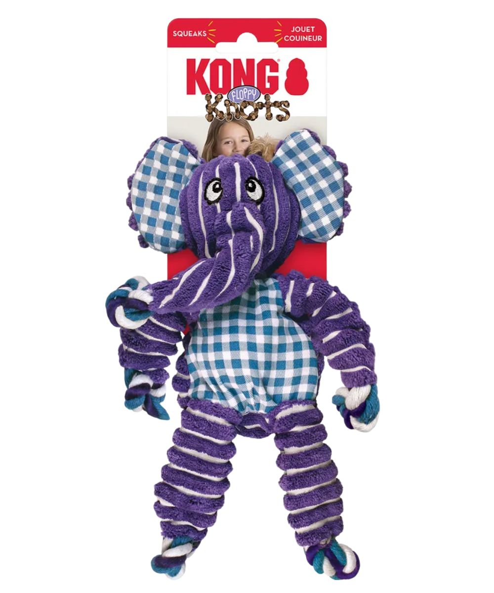 Purple elephant Kong Floppy Knots dog toy