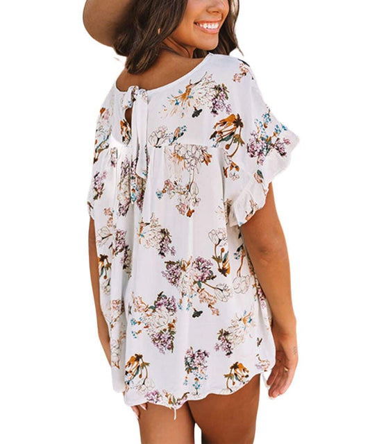 Aireful Women's Floral Back Knot Blouse