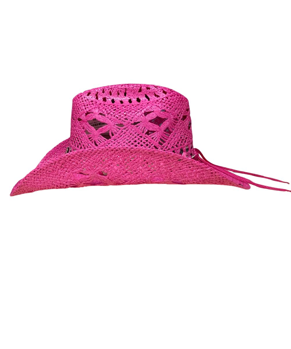 Pink straw sun hat on a white background