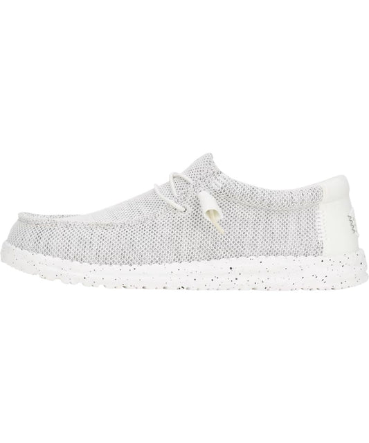 Left side view of the men's storm white wally stretch sox shoe