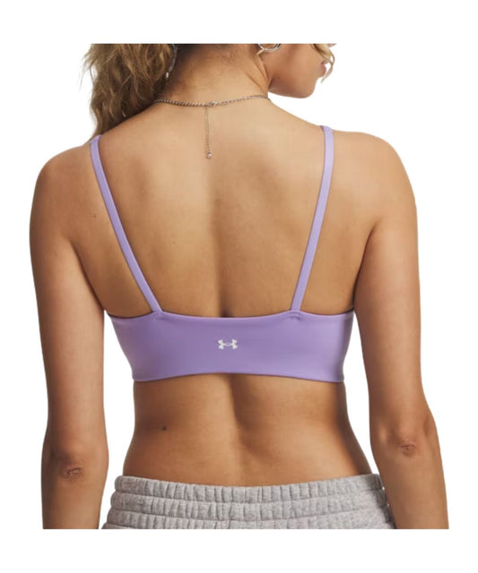 Back view of the women's transparent/white sports bra featuring a pull-on style and adjustable shoulder straps