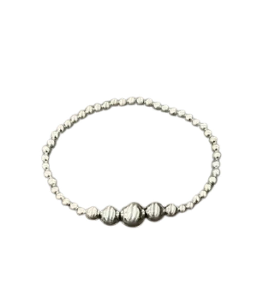 Women's Silver-Toned Cluster Beaded Stretch Bracelet
