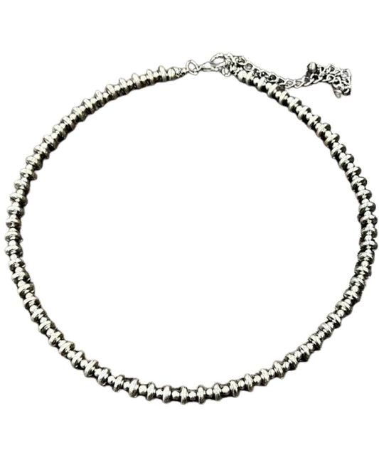 Silver Rondelle And Handmade Navajo-Style Beads With 5" Extender