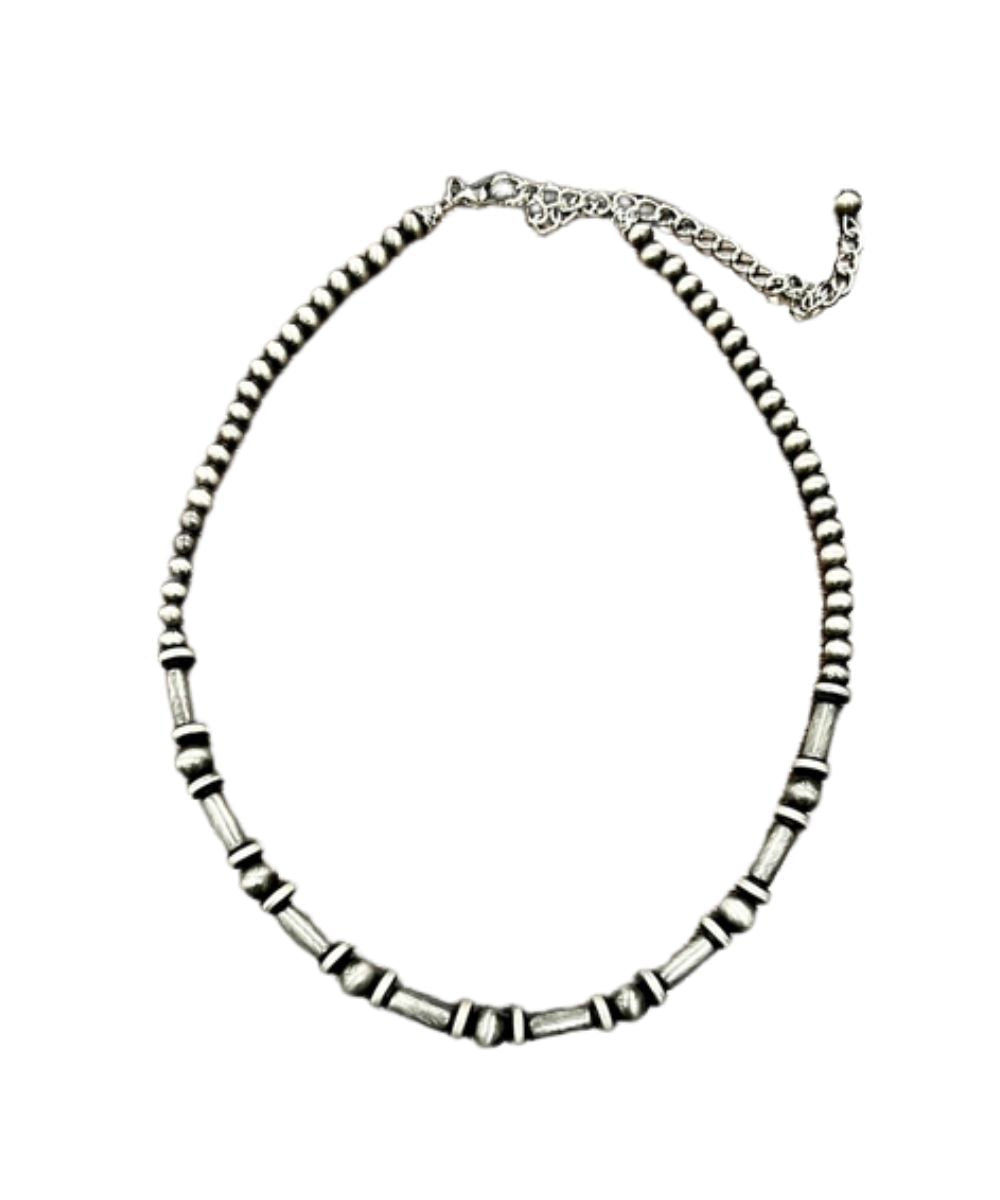 Flat view of the women's faux navajo pearl beaded necklace
