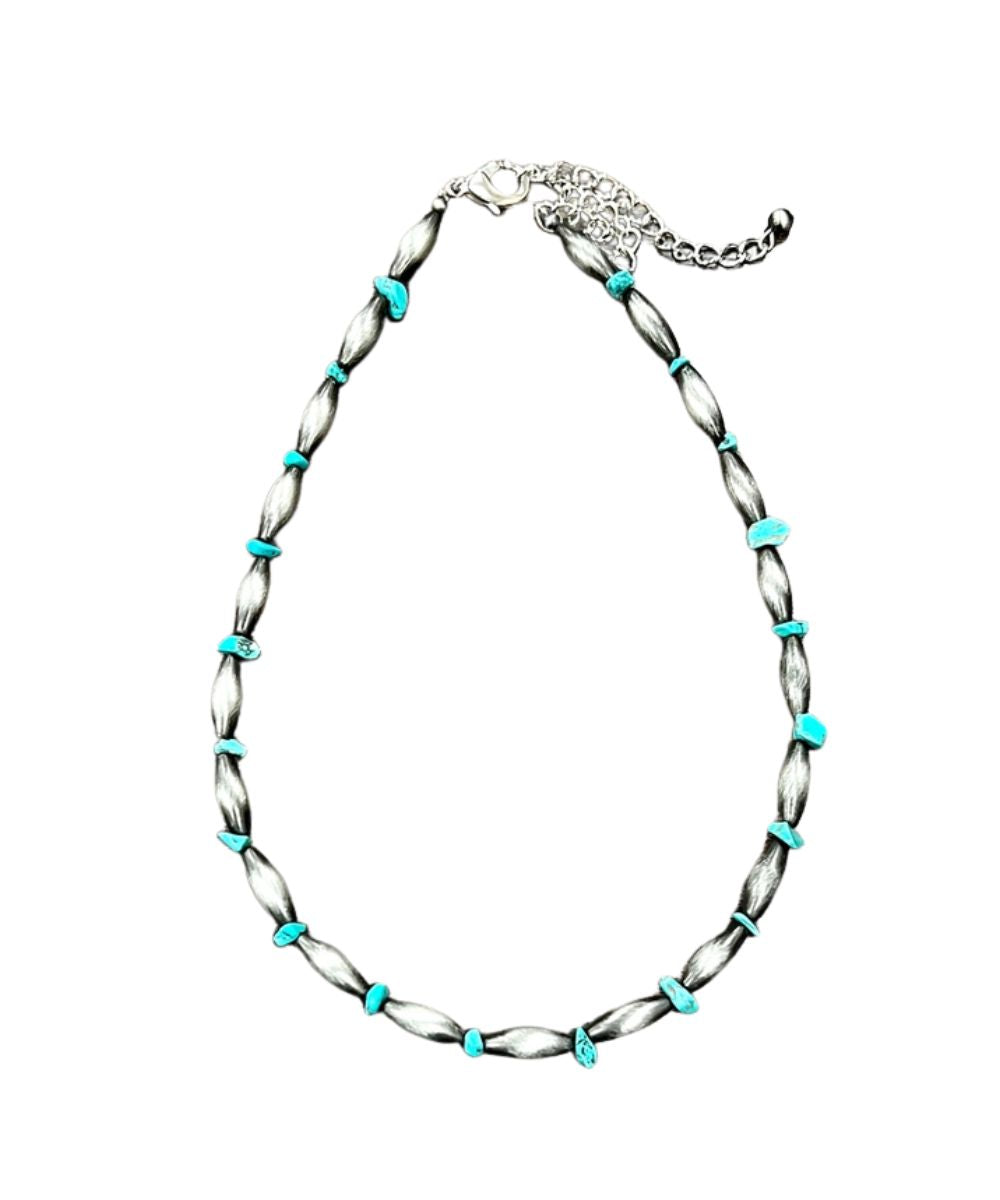 Isac Trading Women's Silver And Turquoise Tone Western Necklace