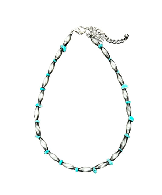 Isac Trading Women's Silver And Turquoise Tone Western Necklace