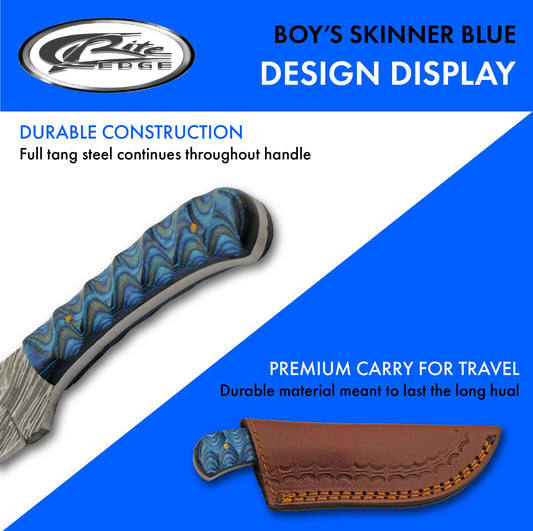 Double D Hunting Sanz Sapphire Damascus Grooved Wood Handle Full Tang Skinner Knife