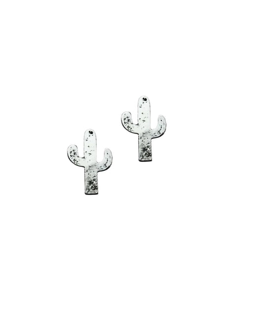 silver cactus earrings on a white background