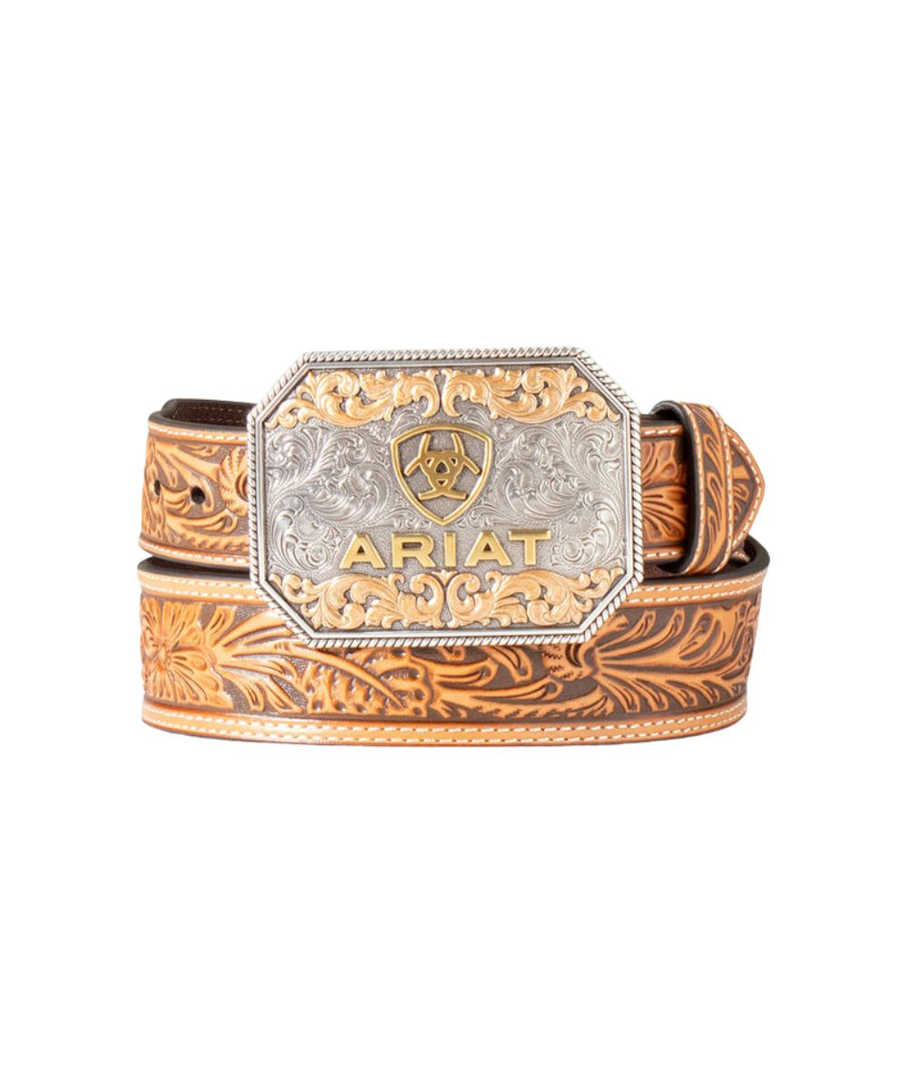 M&F Western Men's Ariat Floral Tan Embossed Belt