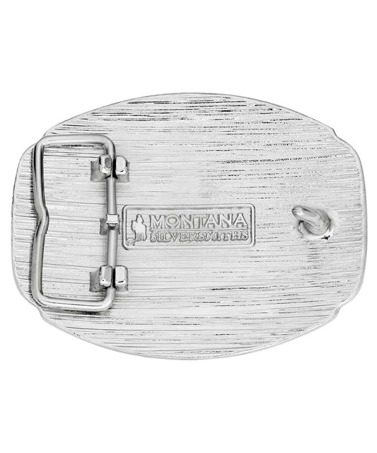 Back view of the western initial buckle featuring the standard 1.5" swivel and logo engraving