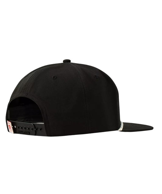 Back view of the men's black cap with an adjustable snapback closure