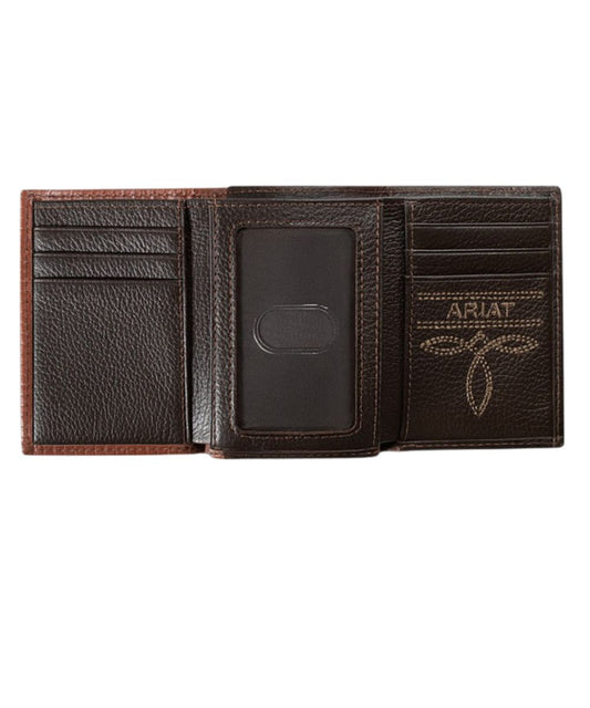 M&F Western Men's Ariat Brown Redline Shield Trifold Wallet