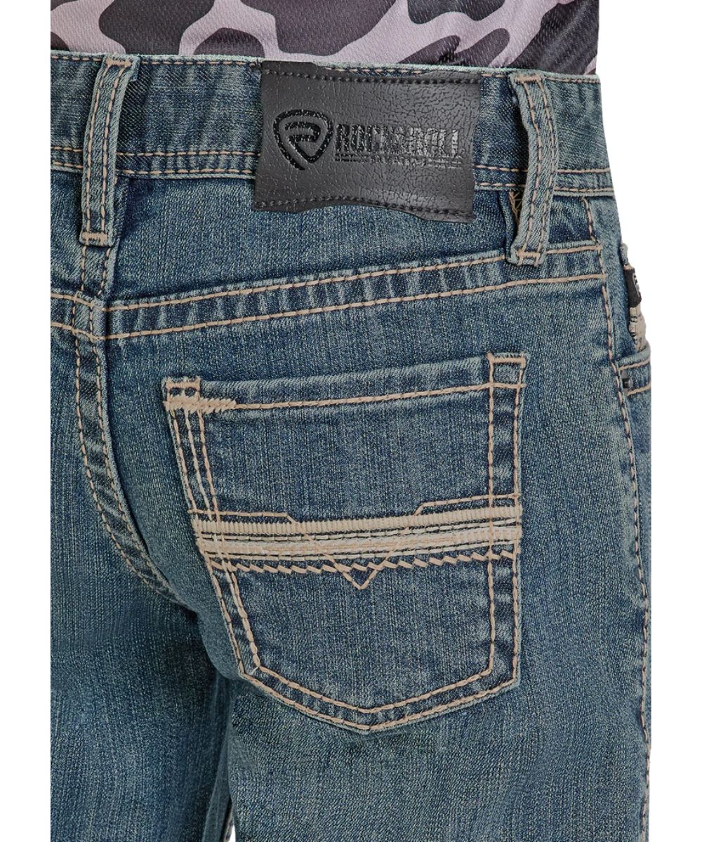 Rock & Roll Cowboy Boys' Pleather Stitch Boot Cut Jean