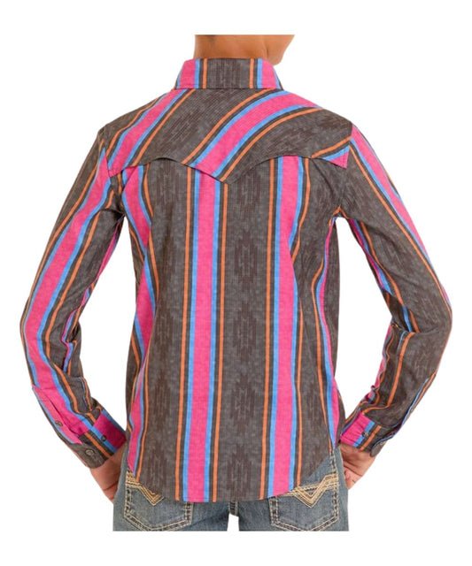 Boy's Long Sleeve Snap Shirt Featuring A Vented Back Yoke