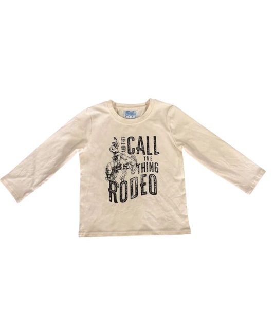 Front view of the toddler girl's beige long sleeve tee