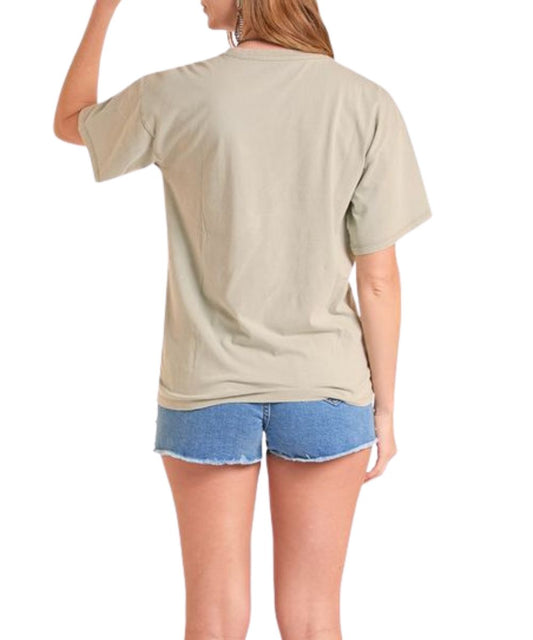 Back View Of Women's Oversized Graphic Tee Featuring Dropped Shoulders And Oversized Sleeves In Jade