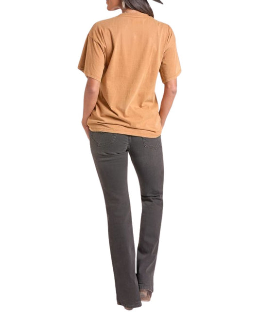 Back view of the women's burnt orange graphic tee featuring the oversized fit