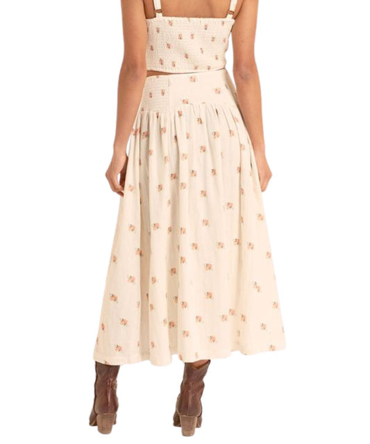 Women's Flowy Floral Midi Skirt With A Smocked Waist