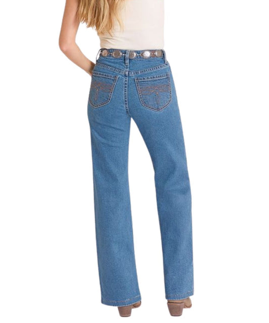 Back View Of The Women's Medium Wash High Rise Wide Leg Jean
