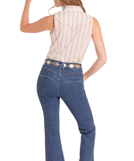 Women's Western Sleeveless Snap Shirt With A Single Point Back Yoke