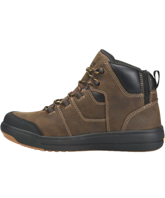 Left side view of the men's lace-up hiker boot in muddy river dark coffee brown leather featuring the composite safety toe