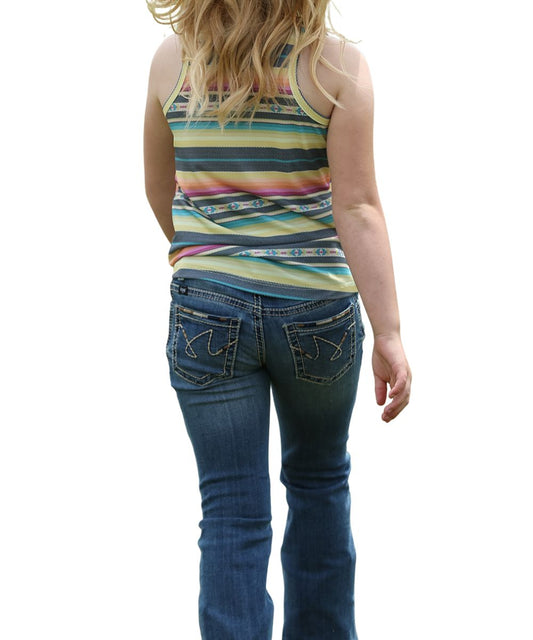 Yellow, Blue, And Pink Serape Stripe Printed Girl's Tank Top