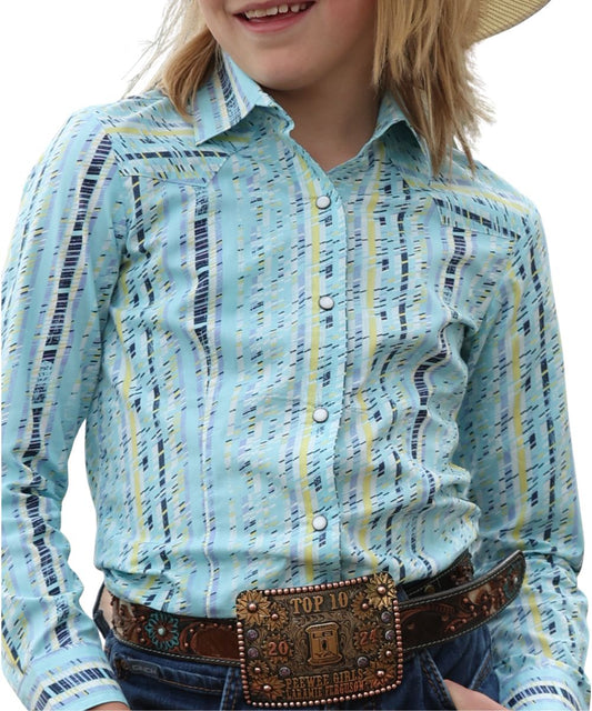 Cruel Girl Girls' Light Blue Geo Snap Shirt