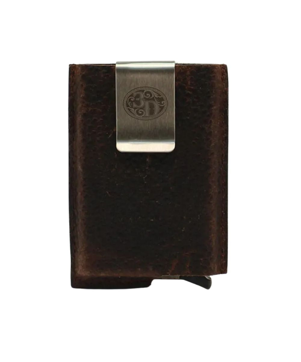 Men's Brown Leather Smart Card Wallet Holds Up To 7 Cards With A Money Clip On The Front, RFID Blocking Function