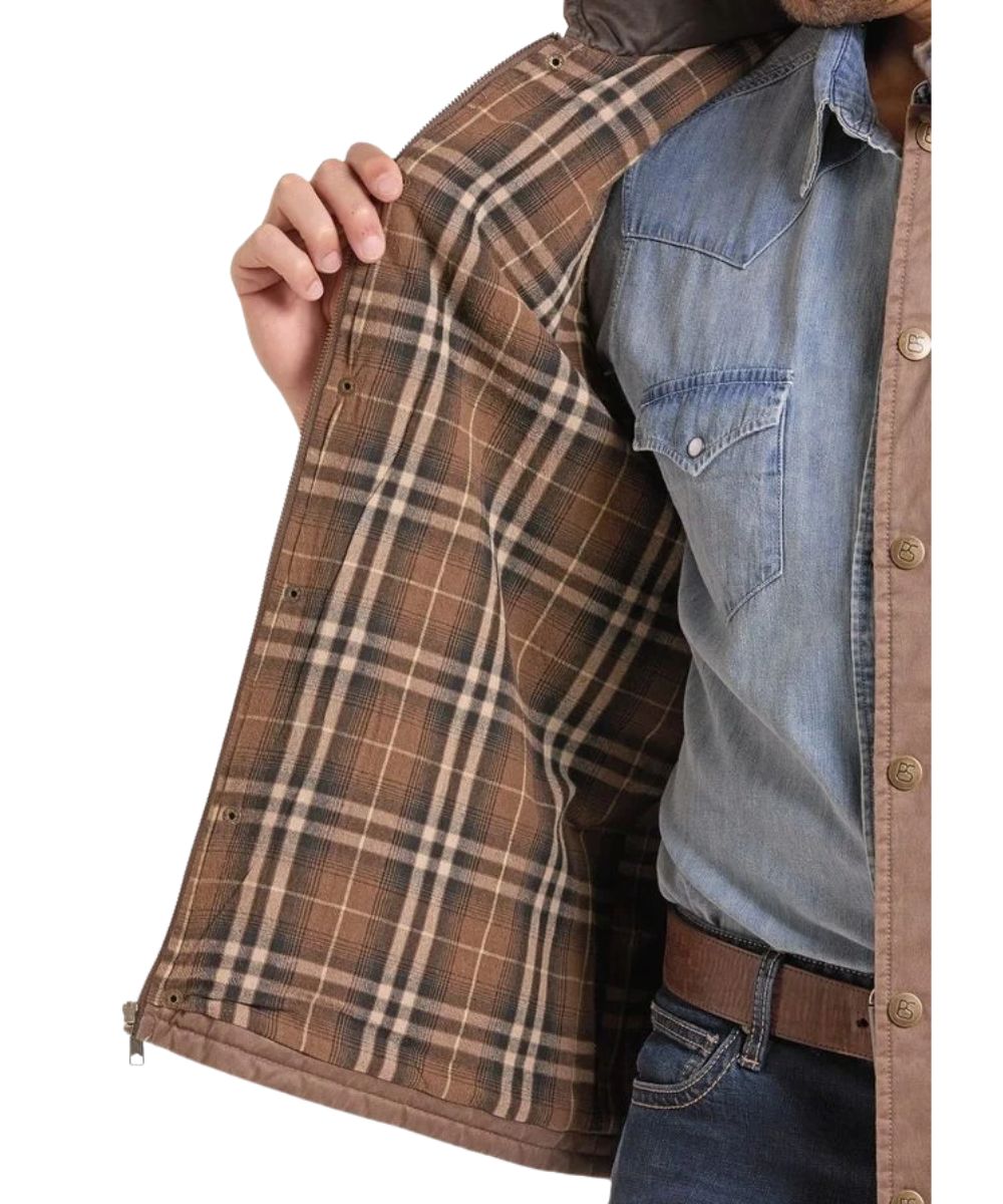 Interior view of the brushed plaid lining