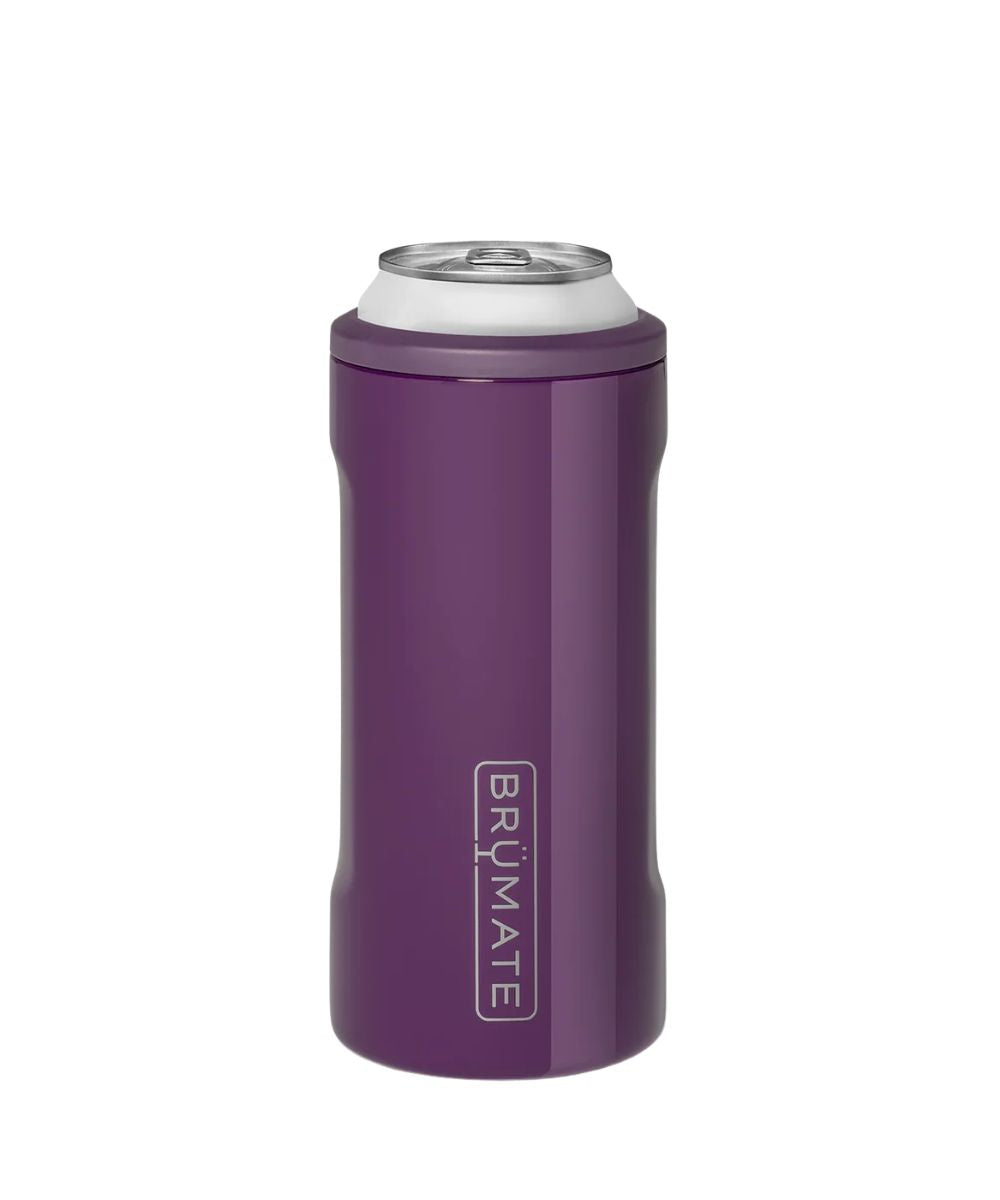 Side view of the Brumate 12 oz. Hopsulator Slim can cooler in plum