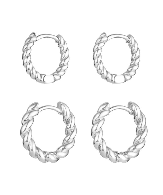 Side view of the women's twisted up hoop earring set
