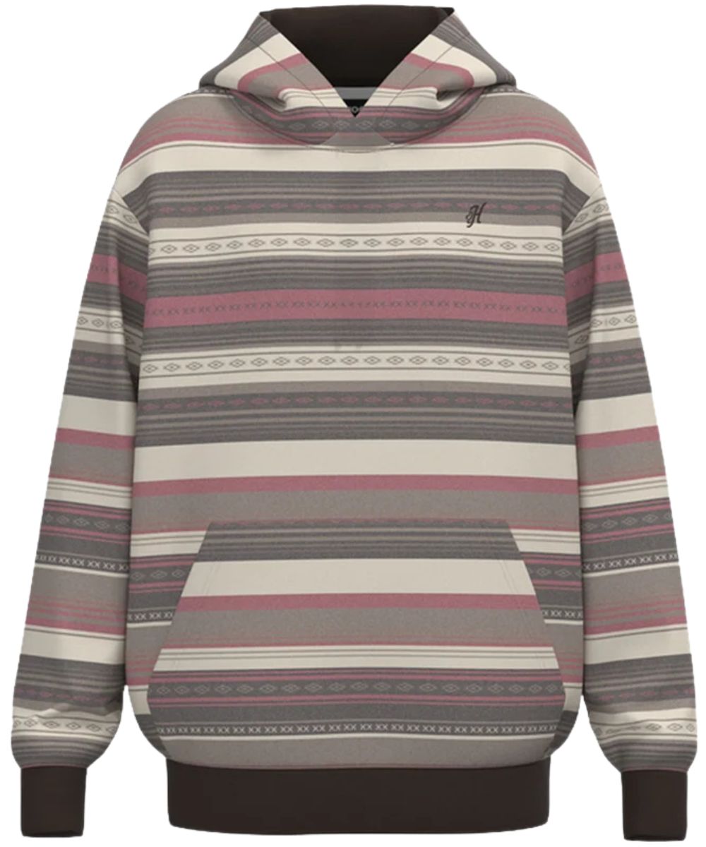 Front view of the boy's Hooey Legendary Hoody Cream/Brown & Red Stripes