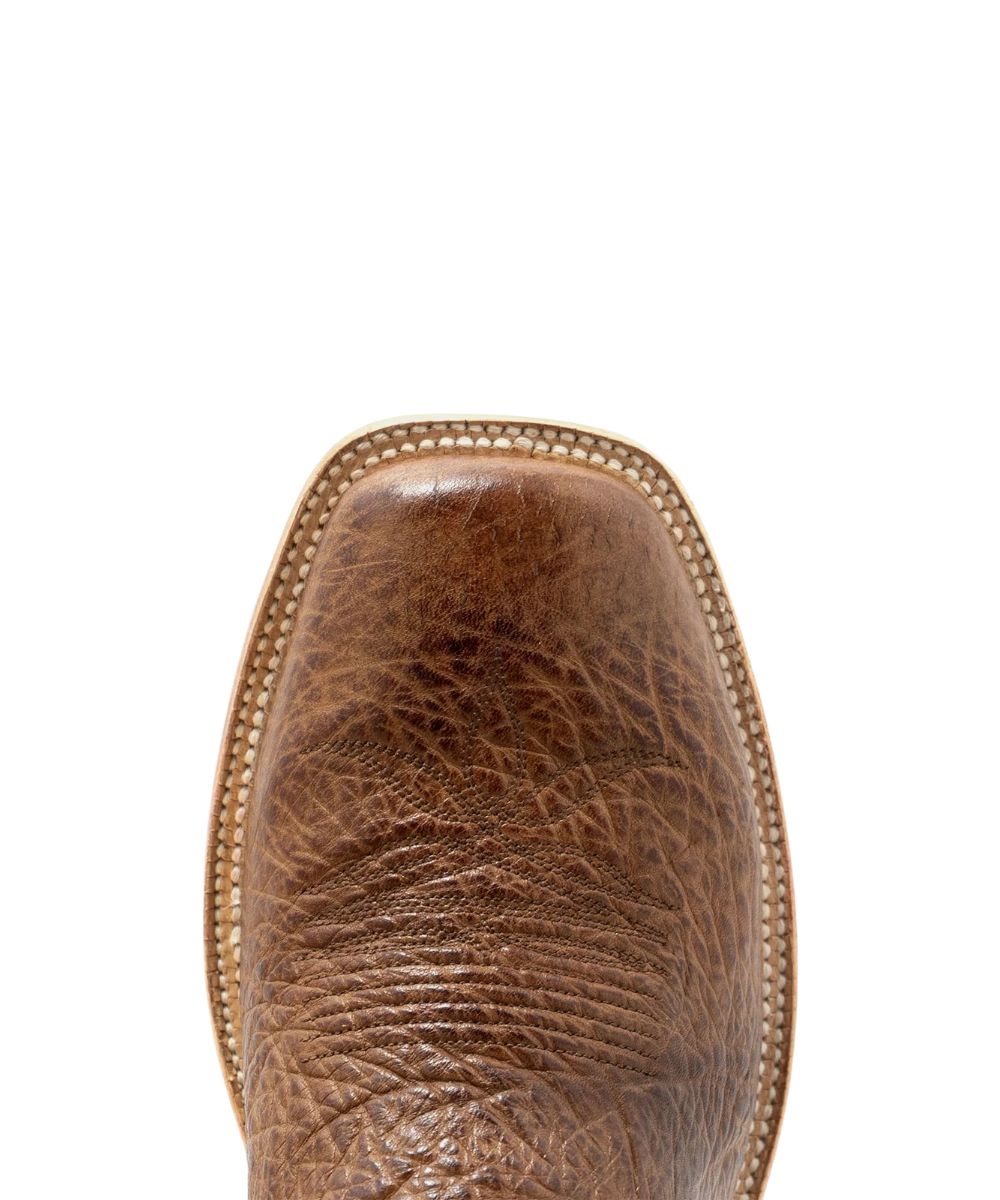 Birdseye view of the shrunken bullhide leather broad square toe in rye brown