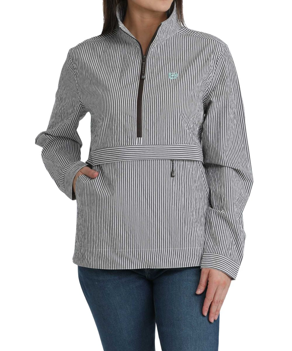 Cinch Women's Brown Striped 1/2 Zip Pullover