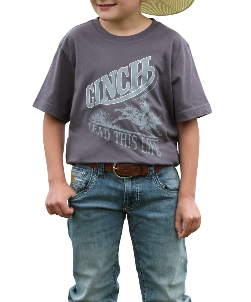Cinch Boys' Lead This Life Charcoal Tee