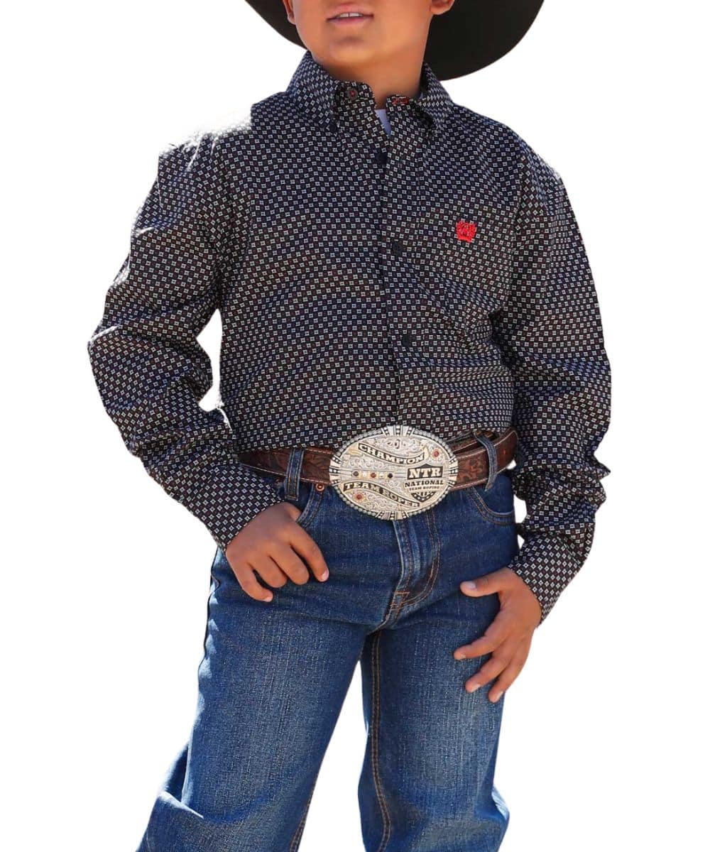 Cinch Boys' Black Geometric Button Down Shirt