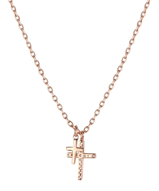 Back view of the women's rose gold cross necklace